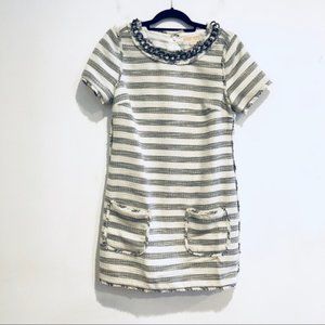 Michael Kors Chain Link Tweed Boucle BlackWhite Stripe Dress Sz 8 #187